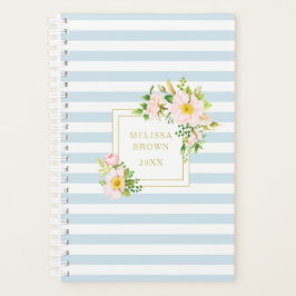 Monogram Floral Chic Pastellblauer Streifen Kleine Planer