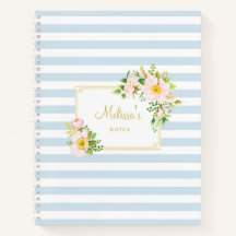 Monogram Floral Chic Pastellblauer Streifen
