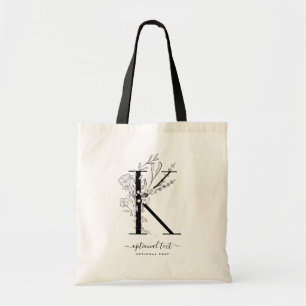 Monogram Floral Custom Totbeutel - Single Letter K Tragetasche