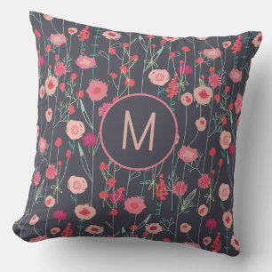 Monogram Floral Dark Kissen