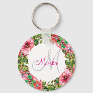 Monogram Floral Design Schlüsselanhänger