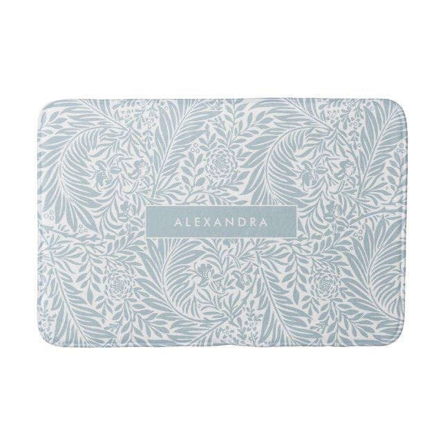 Monogram Floral Foliage Elegan Dusty Blue Badematte (Vorderseite)