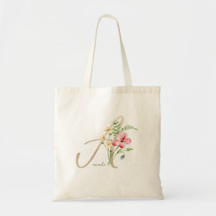 Monogram Floral Gold Initial A mit Name Tote Bag Tragetasche