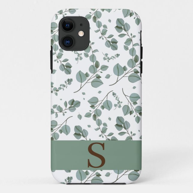 Monogram Floral Green Ivy Blätter & White Case-Mate iPhone Hülle (Rückseite)