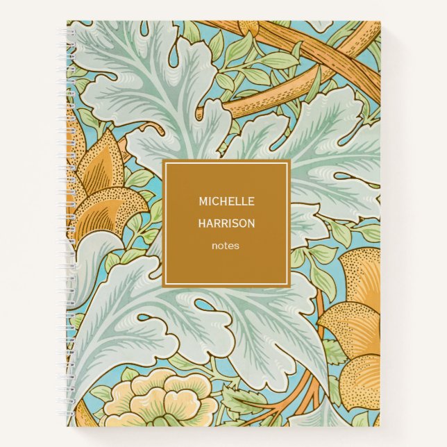 Monogram Floral Greenery Botanical Yellow Green Notizbuch (Vorderseite)