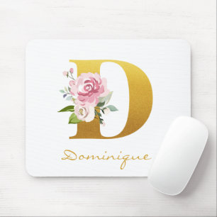 Monogram Floral Imitats Goldener Name Erstpersonal Mousepad