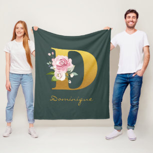 Monogram Floral Imitats Goldname Personalisiert Fleecedecke