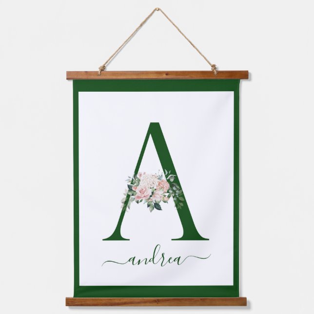 Monogram Floral Letter A Wandteppich Mit Holzrahmen (Vorderseite)