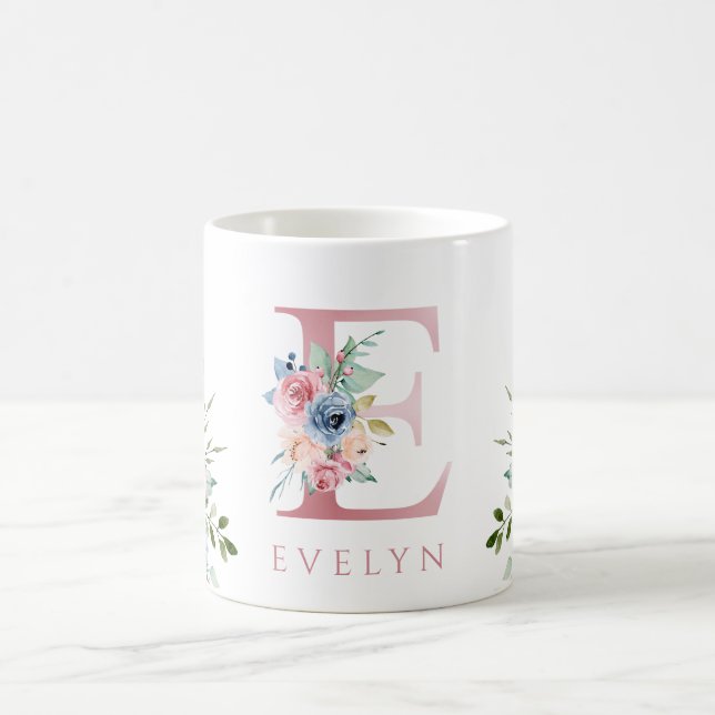 Monogram, Floral Letter E Tasse (Mittel)