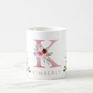 Monogram, Floral Letter K Tasse