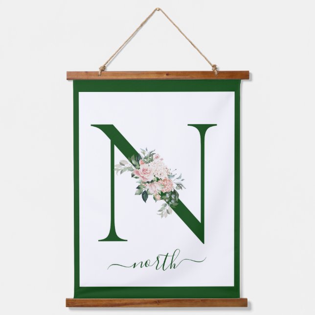 Monogram Floral Letter N Wandteppich Mit Holzrahmen (Vorderseite)