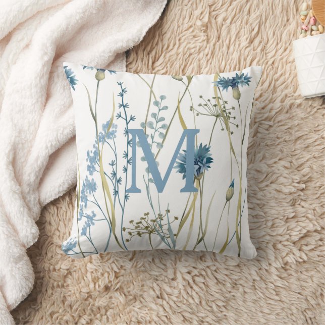 Monogram Floral Light Blue Kissen (Decke)
