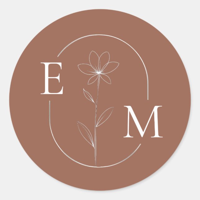 Monogram Floral Minimalistic Wedding Sticker (Vorderseite)