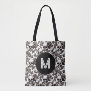 Monogram Floral Skull Schwarz-weiß Halloween