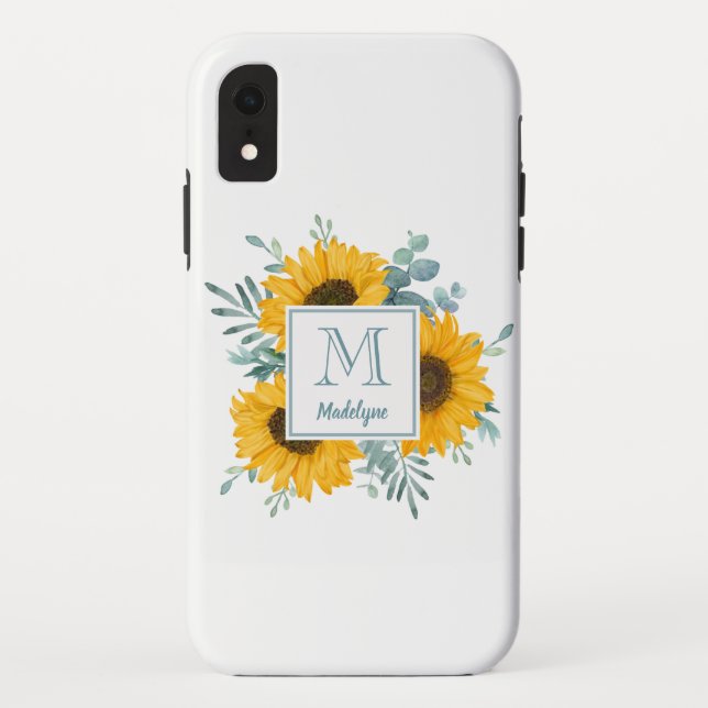 Monogram Floral Sunflower Personalisiert Case-Mate iPhone Hülle (Rückseite)