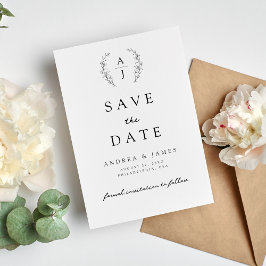 Monogram Floral Wappen Black & White Wedding Save The Date