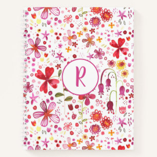 Monogram Floral Watercolor Modernes Muster Notizbuch