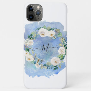 Monogram Floral Watercolor Wash Blue White Script Case-Mate iPhone Hülle