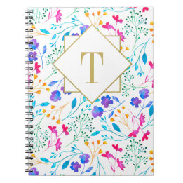 Monogram Floral Watercolour Spiral Notebook Notizblock