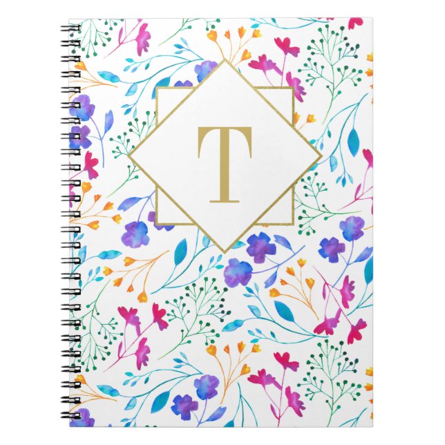 Monogram Floral Watercolour Spiral Notebook Notizblock (Vorderseite)