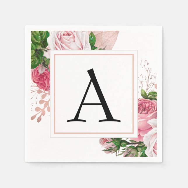 Monogram Floral Wedding Elegant Moderne Serviette (Vorderseite)