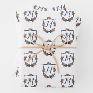 Monogram Floral Wedding Wappen Personalisiert Geschenkpapier Set