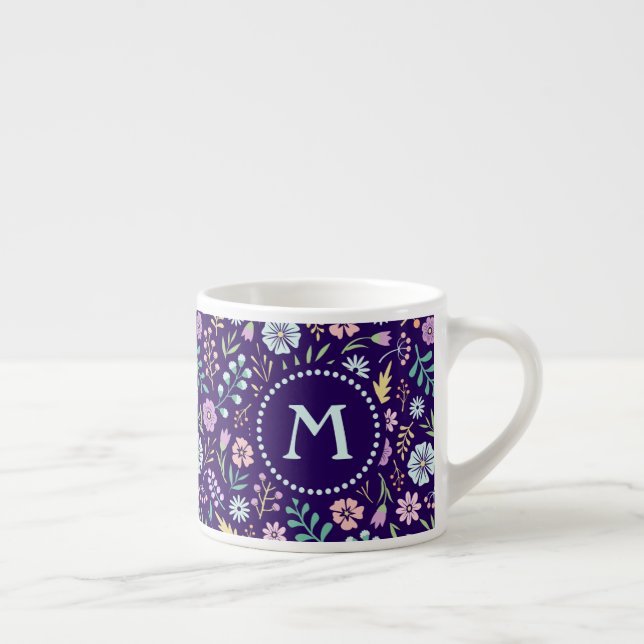 Monogram Floral Whimsical Boho Espresso Tasse (Rechts)