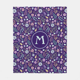 Monogram Floral Whimsical Boho Fleece Blanket