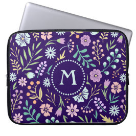Monogram Floral Whimsical Boho Laptop Sleeve