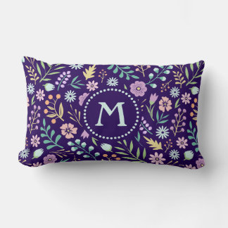 Monogram Floral Whimsical Boho Lumbar Pillow Lendenkissen