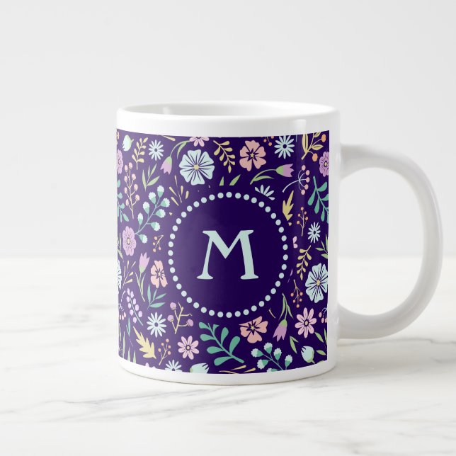 Monogram Floral Whimsical Boho Pattern Jumbo Tasse (Rechts)