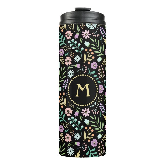 Monogram Floral Whimsical Boho Thermal Tumbler Thermosbecher (Vorderseite)