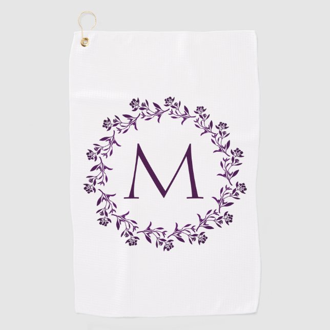 Monogram Floral Wreath Golfhandtuch (Vorderseite)