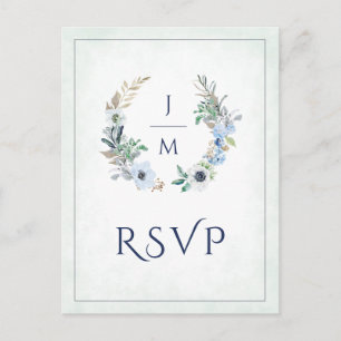 Monogram Floral Wreath Wedding Meal Choice UAWG Postkarte