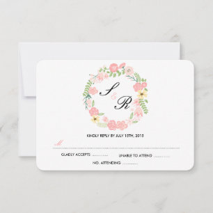 Monogram Floral Wreath Wedding RSVP Card Karte