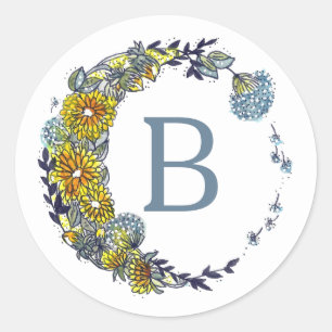 Monogram, floraler Kronleuchter Circle Moon Design Runder Aufkleber