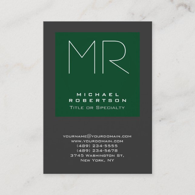 Monogram Forest Green Gray Chubby Business Card Visitenkarte (Vorderseite)