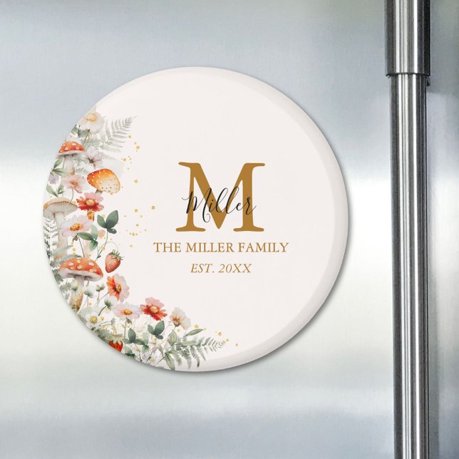 Monogram Forest Mushrooms Blume Floral botanisch Magnet (In situ)