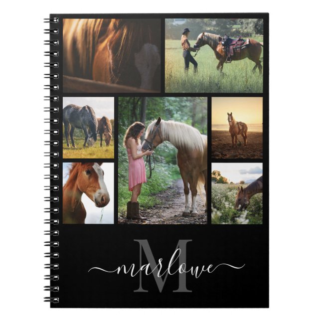 Monogram Foto Collage Schwarz-weiß Name Notebook Notizblock (Vorderseite)