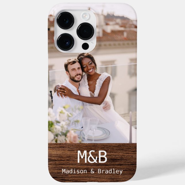 Monogram Foto Couple Wood Personalisiert Name Case-Mate iPhone Hülle (Rückseite)
