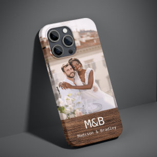 Monogram Foto Couple Wood Personalisiert Name Case-Mate iPhone 14 Hülle