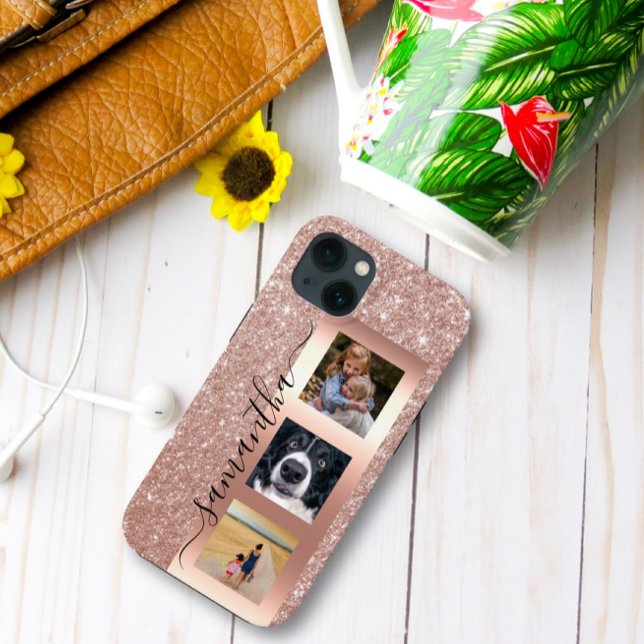 Monogram Foto Glitzer Rose Gold Handgeschriebene Case-Mate iPhone Hülle (Von Creator hochgeladen)