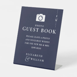 Monogram Foto Guest Book Navy Blue Wedding Sockelschild