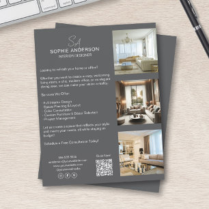 Monogram Foto QR Grau Beruflich Business Flyer