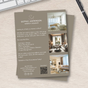 Monogram Foto QR Taupe Beruflich Business Flyer
