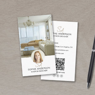 Monogram Foto QR Weißer Innendesigner Visitenkarte