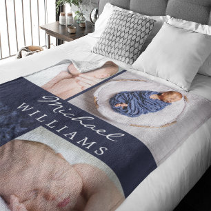 Monogram Fotos Collage Navy Blue Neugeborenes Baby Fleecedecke