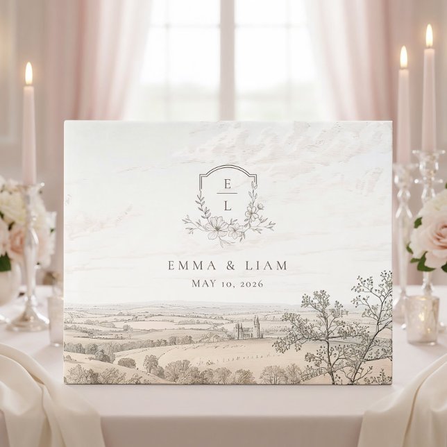 Monogram French Country Wedding Personalized Gästebuch (Von Creator hochgeladen)