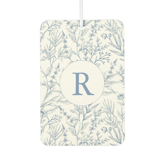 Monogram French Toile Blue Floral Air Freshener Autolufterfrischer (Vorderseite)