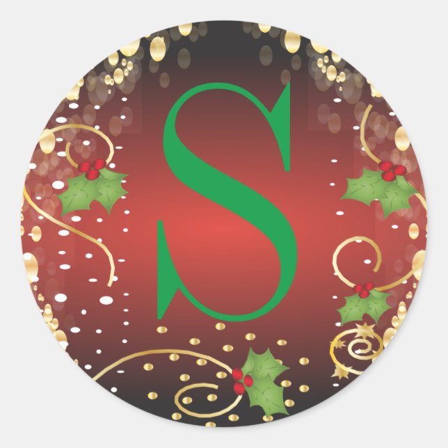 Monogram Frohe Weihnachten Runder Aufkleber (Vorderseite)